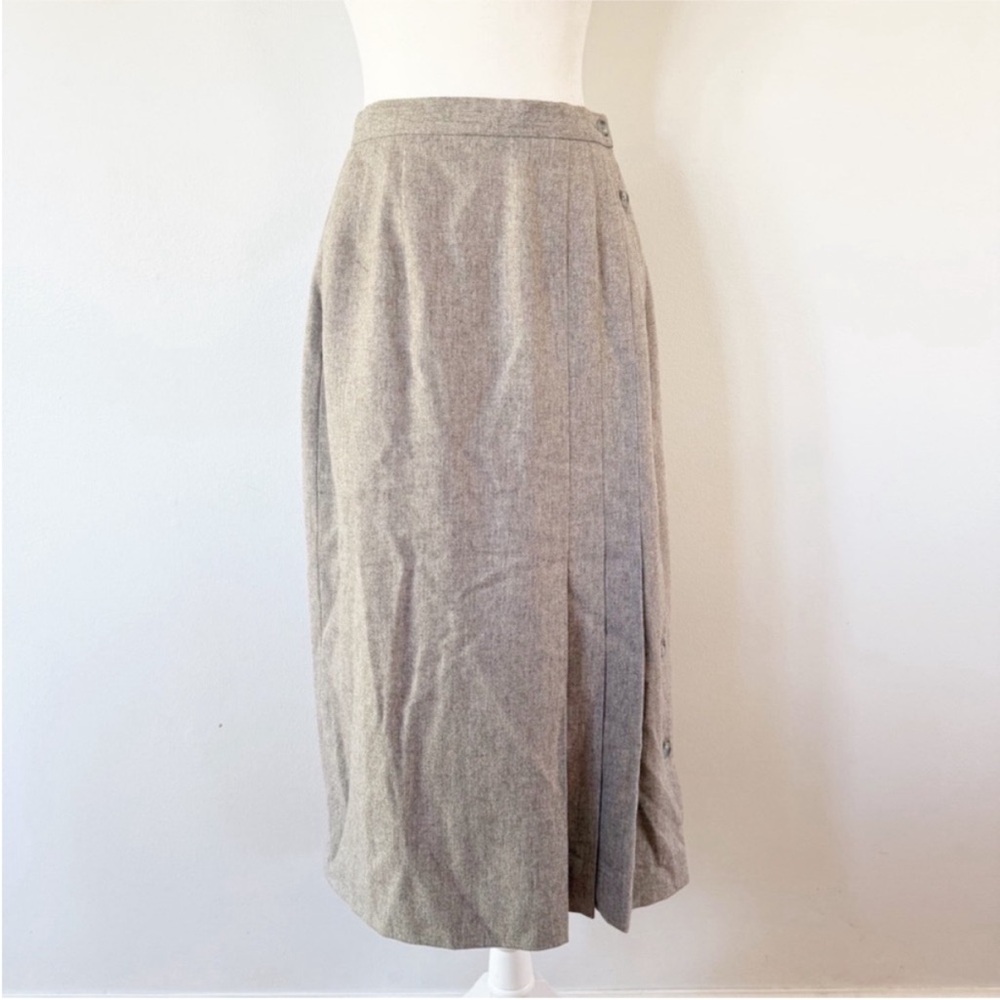 Vintage Women Wool Pleated Pencil Skirt Classic Modest Office Quiet Luxury Retro
